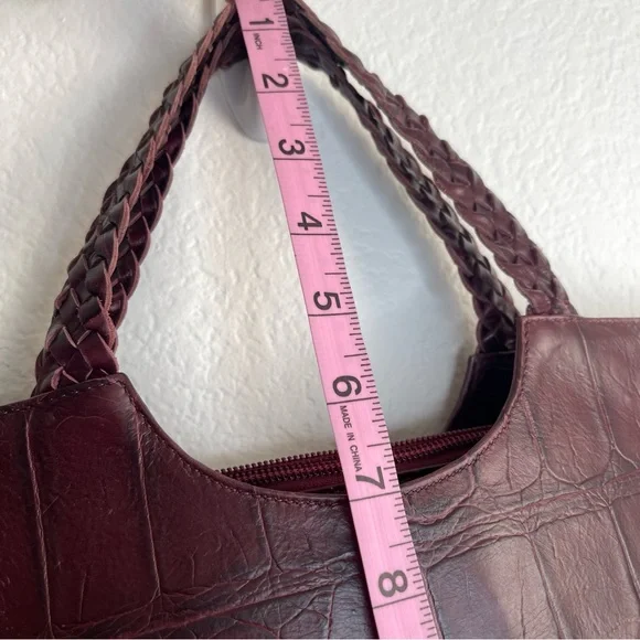 Authentic FALOR Handbag Made in Italy Braided Handle Crocodile Embossed Leather